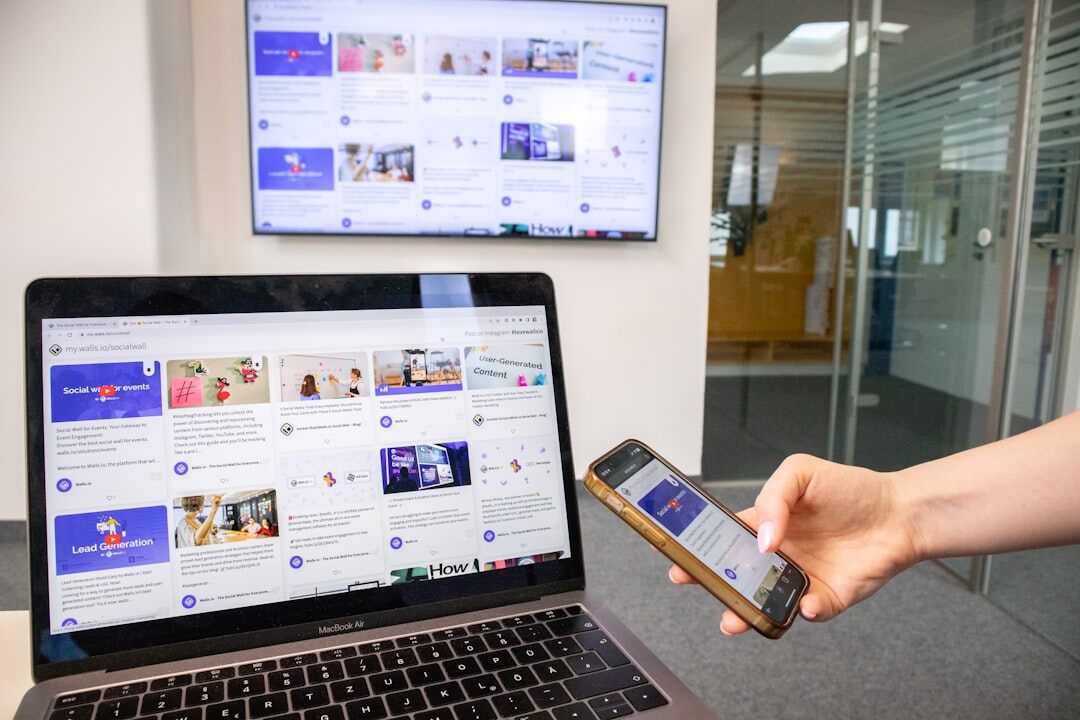 Multiple screens displaying social media monitoring dashboards